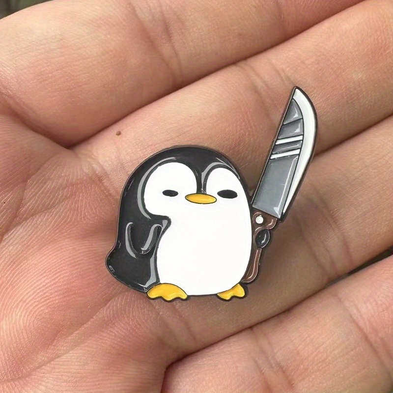 面白いペンギン保持ビッグナイフブローチピンバッジバックパック - Edc Everyday Carry Knives のレビューと価格
